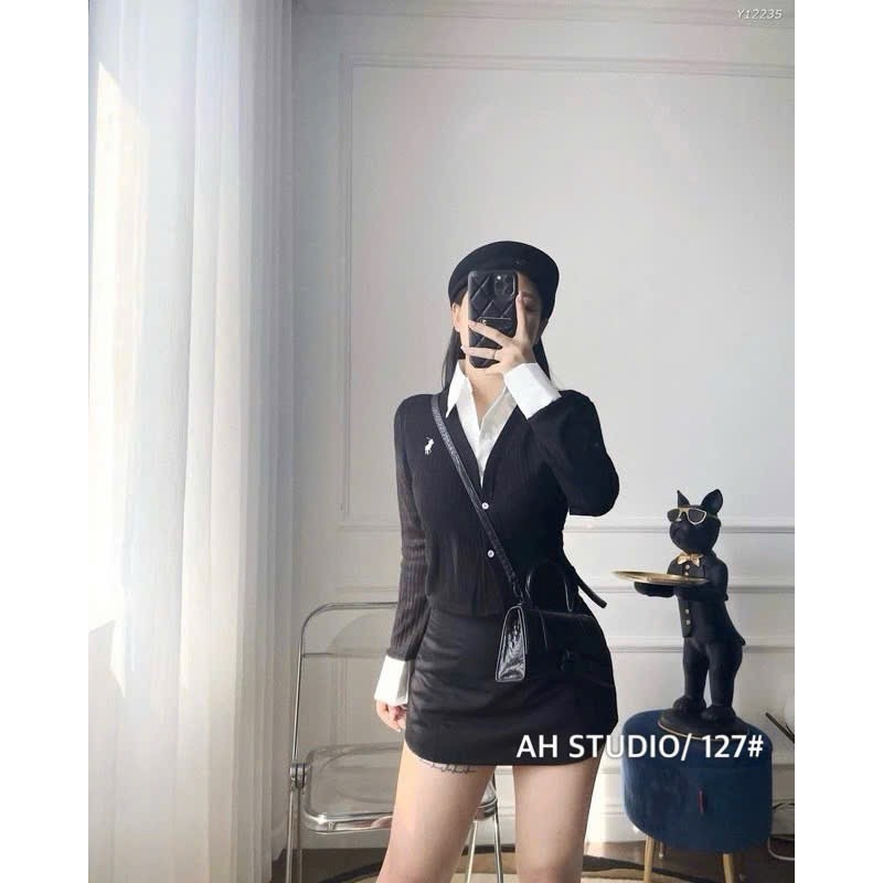 Áo Thun Dài Tay Thêu Ngựa Phối Cổ Sơ Mi Thanhhuyenclothings , Áo Sơ Mi Nữ Thêu Ngựa Phong Cách Hàn Quốc