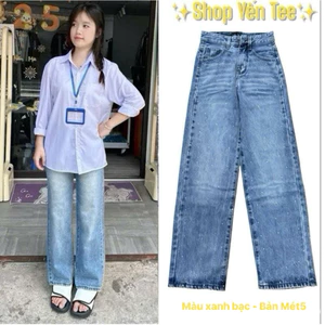 Quần ống xuông đính đá Yến Tee cạp cao 1 cúc mặc đi học , đi chơi cho nữ chất jeans cao cấp #1005