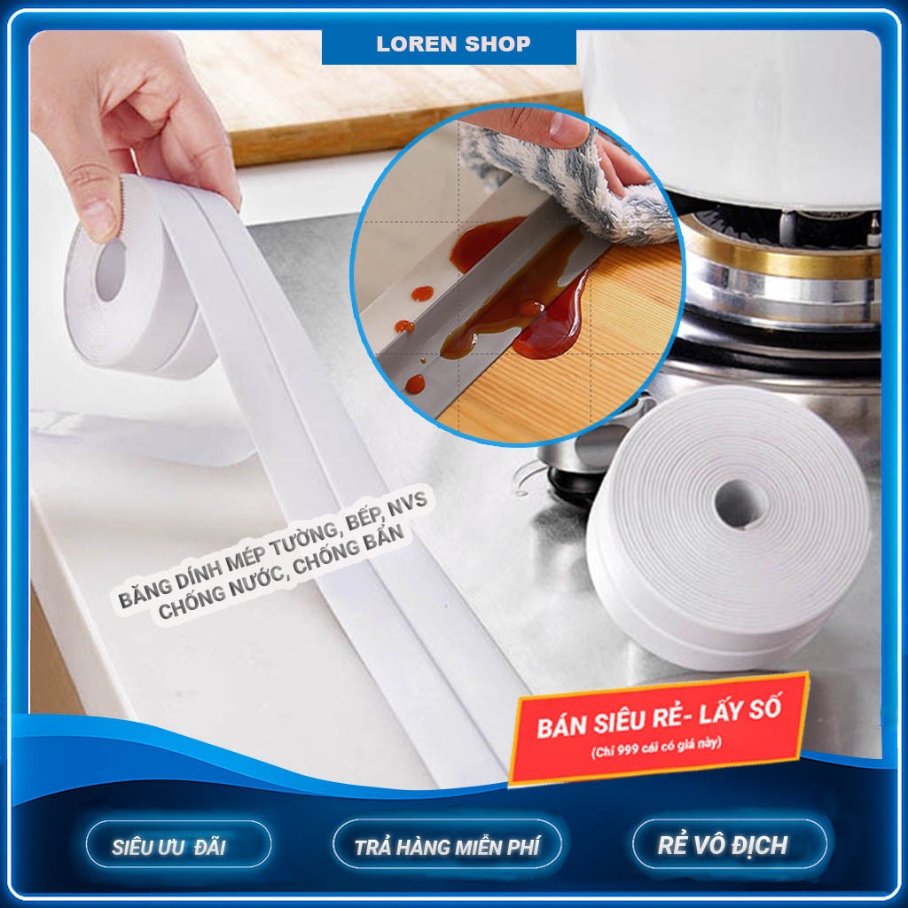 [ XẢ HÀNG- SIÊU RẺ ]-Băng Keo PVC Chống nước Dán Viền Bếp Băng Dính Dán Mép Tường Chống Ẩm Mốc