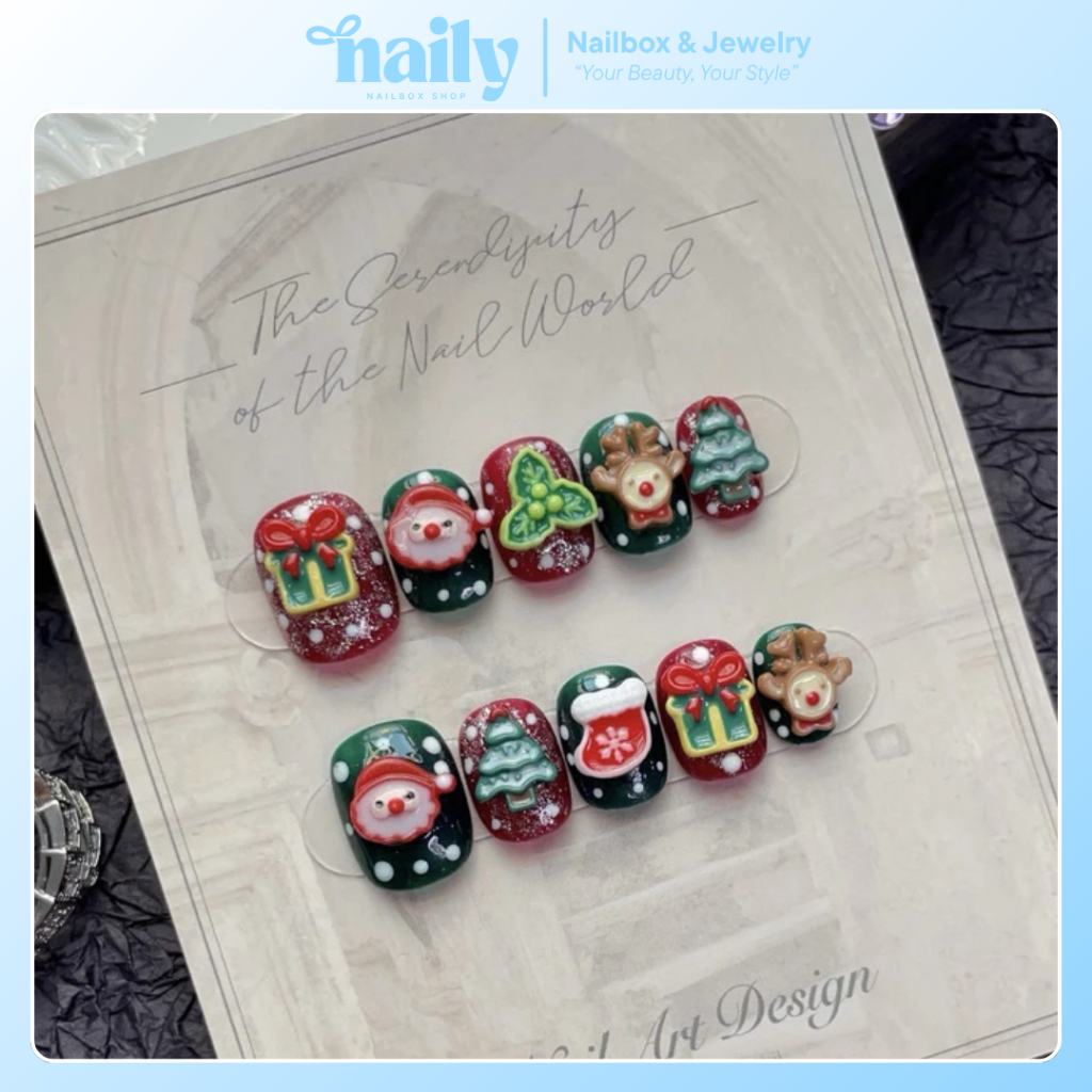 [HANDMADE] Nailbox Noel form ngắn đính charm noel dễ thương