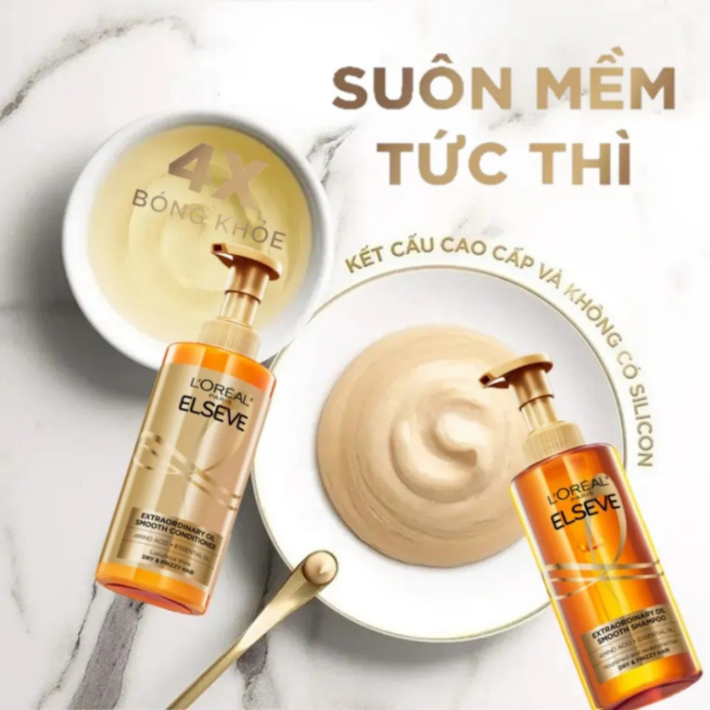 Dầu gội xả cao cấp L.O.R.E Paris Extraordinary Oil Smooth, Full Resist hồng mini size 100ml, 440ml