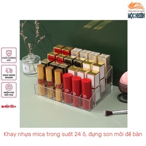 Khay nhựa Mica trong suốt 24 ô, đựng son môi để bàn tiện dụng