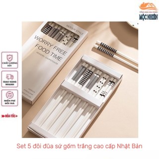 Set 5 đôi đũa sứ gốm trắng kháng khuẩn cao cấp Nhật Bản - Chịu nhiệt tốt, chống trơn trượt, an toàn khi sử dụng