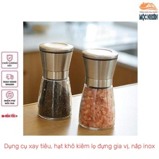 [Inox304] Dụng cụ xay tiêu, hạt khô kiêm lọ đựng gia vị nắp inox304 siêu bền