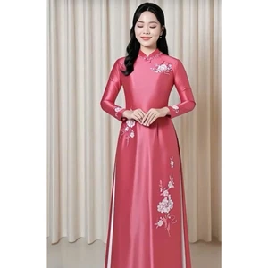 _Áo dài mẹ sui lụa ruby thêu và đính thủ công tỉ mỉ