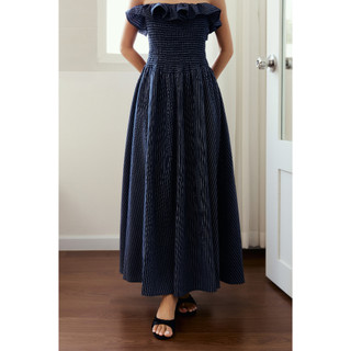 Đầm Dài Striped Maxi Dress Ruffle Detail, Chất Vải Linen Sọc Thoải Mái, WDD085 SOME HOW STORE