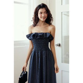 Đầm Dài Striped Maxi Dress Ruffle Detail, Chất Vải Linen Sọc Thoải Mái, WDD085 SOME HOW STORE