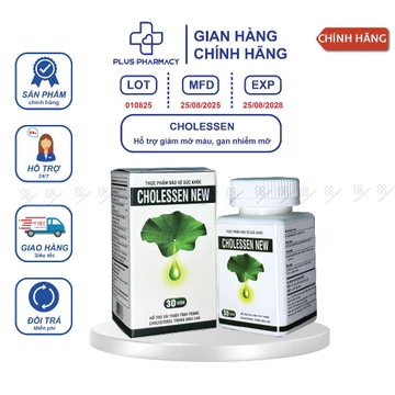 Viên uống Cholessen NEW giảm cholesterol máu, hạ mỡ máu, giảm gan nhiễm mỡ, men gan cao hộp 30 viên DECOTRA