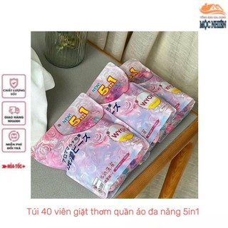Túi 40 viên giặt thơm quần áo đa năng 5in1 - làm mềm, giặt sạch, khử khuẩn, thơm quần áo lưu hương 72 giờ