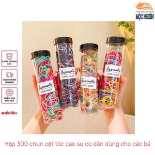 [Mẫu mới] Hộp 300 chun cột tóc cao su co giãn, dùng cho các bé, nhiều màu dễ thương, không gây đau da đầu