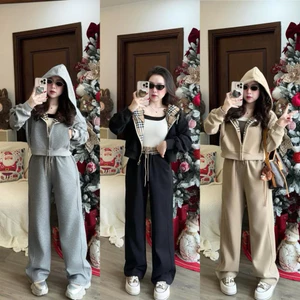 Set bộ len nữ phối kẻ mũ rộng kèm quần xuông năng động thể thao by.Thanhhuyenclothing