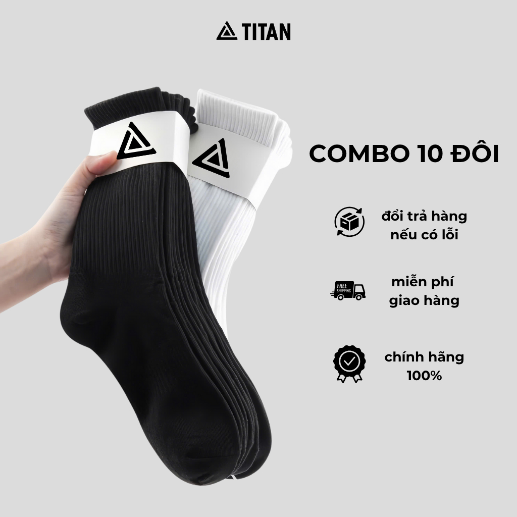 Tất thể thao nam nữ TITAN cổ ngắn/trung/cao – chống trượt – khử mùi – co giãn 4 chiều