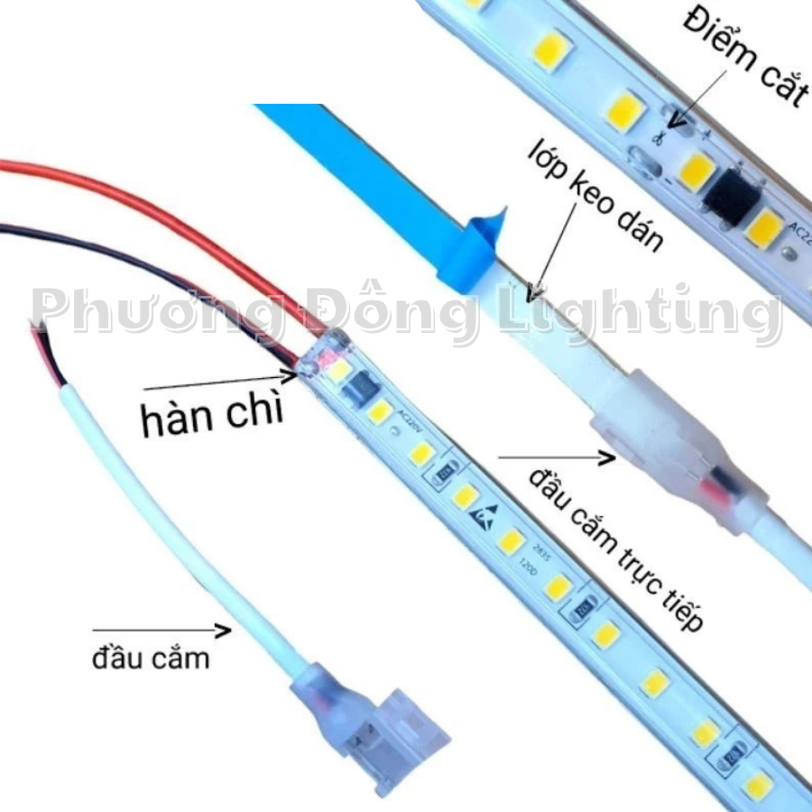 Cuộn 100m LED Dây Dán 2835 Có keo Trang trí tủ kệ, hắc trần, quấn cây siêu sáng Chống nước Điện 220v Tặng Nguồn