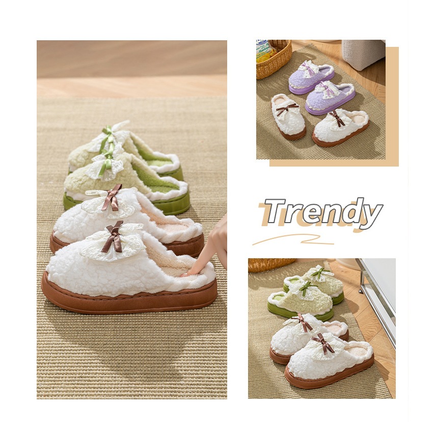 Dép lông đi trong nhà cũng phải xinh – Nơ ren dễ thương
