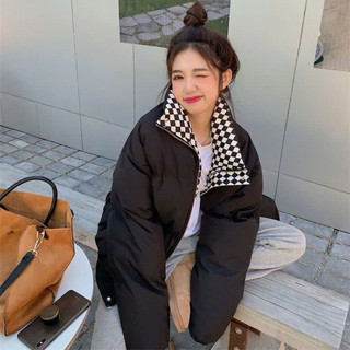 CÉLA – Áo Phao Hai Mặt Caro Checker Đen Trắng, Form Unisex Street Style