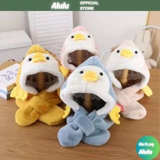 Mũ Len Cho Bé Gái Bé Trai Hình Chim Cánh Cụt Chùm Đầu Kèm Khăn Dễ Thương Mùa Đông Cực Ấm Mũ Cho Bé 4-8 Tuổi