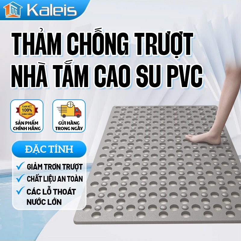 Kaleis Thảm chống trượt nhà tắm PVC cao su siêu bền, thiết kế miếng hít thoát nước, thân thiện môi trường, không mùi