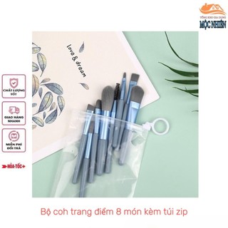Bộ cọ trang điểm 8 món kèm túi zip dễ thương, tiện dụng