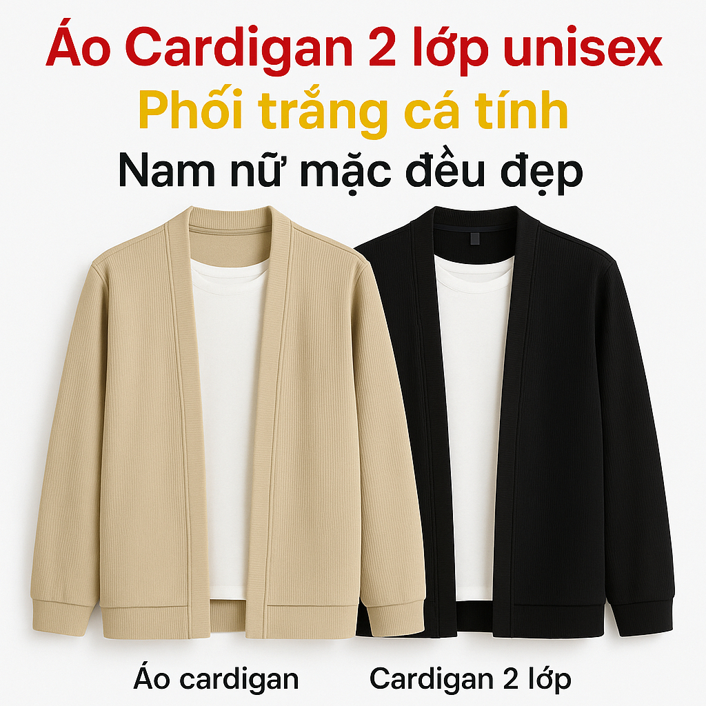 [40-85Kg] Combo 2 Áo Cardigan Nam Nữ Unisex Len Tăm Gân Cotton 2 Lớp (Có Lót Trắng) Sang Trọng Quý Phái, Trẻ Trung TT010