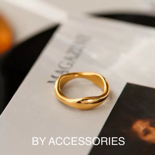 Nhẫn nữ unisex titan form tròn trơn bản 3 dợn sóng 5mm không gỉ WR2519 BY ACCESSORIES