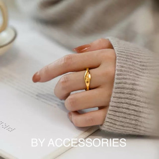Nhẫn nữ unisex titan form tròn trơn bản 3 dợn sóng 5mm không gỉ WR2519 BY ACCESSORIES