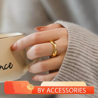 Nhẫn nữ unisex titan form tròn trơn bản 3 dợn sóng 5mm không gỉ WR2519 BY ACCESSORIES