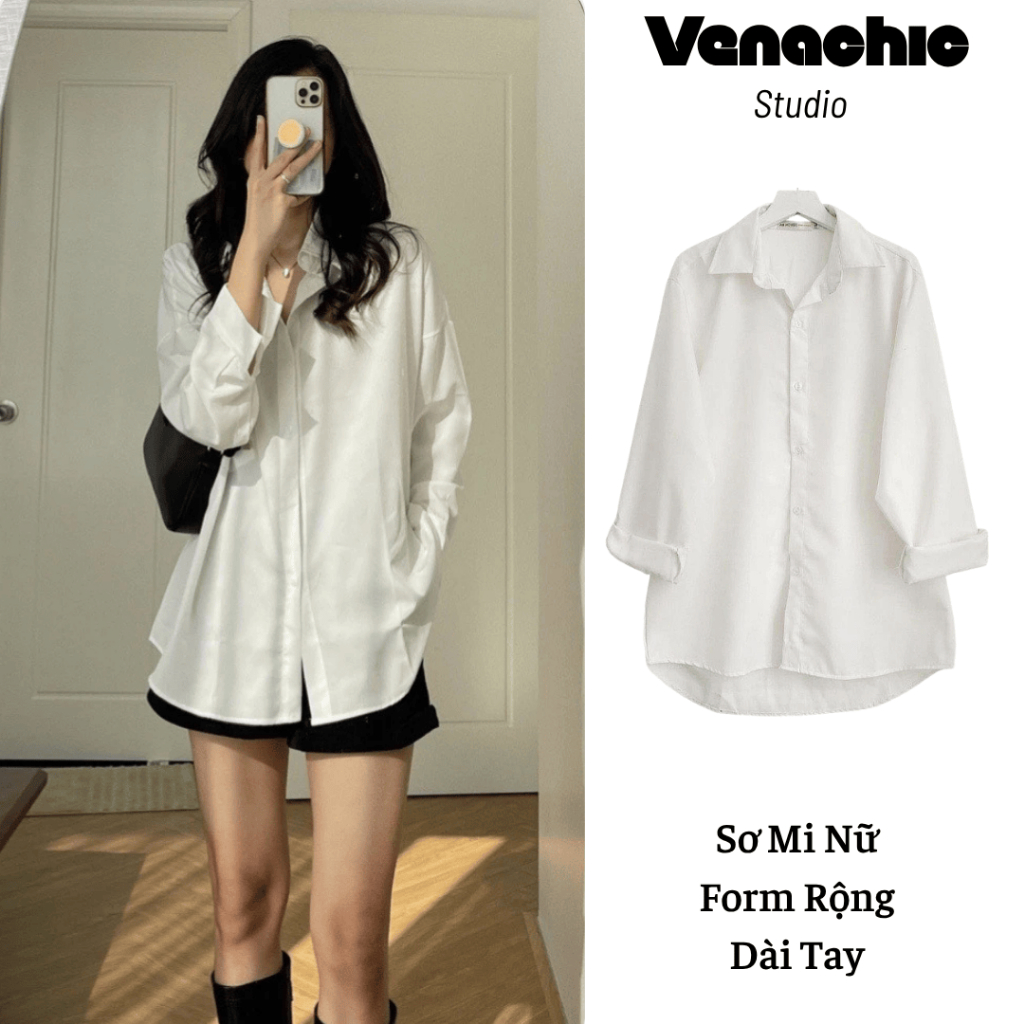Áo Sơ Mi Nữ Form Rộng Dài Tay Cotton Lụa Trơn Dày Mịn Màu Trắng Đi Làm ...