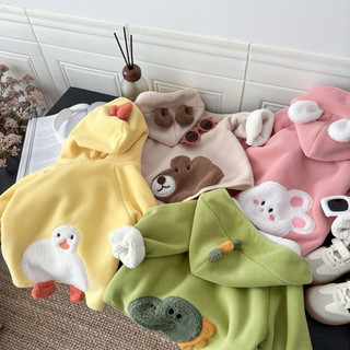 Áo khoác tai thú cho bé, áo nỉ lót lông mềm hình thú 3D dễ thương giữ ấm mùa đông cho bé gái bé trai