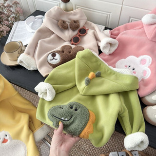 Áo khoác tai thú cho bé, áo nỉ lót lông mềm hình thú 3D dễ thương giữ ấm mùa đông cho bé gái bé trai