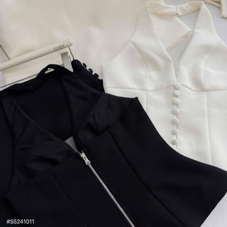 SEP House - Set dạ áo yếm hở lưng dáng peplum phối chân váy A ôm quyến rũ - Đen trắng - Hàng loại 1
