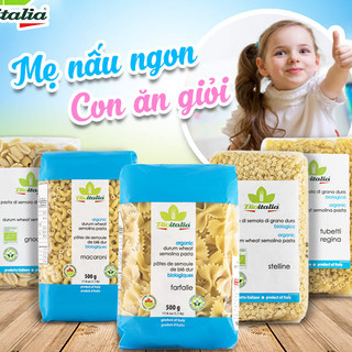Nui hữu cơ cho bé ăn dặm Bioitalia organic spaghetti 500g nui sao nấu súp, nui rau củ