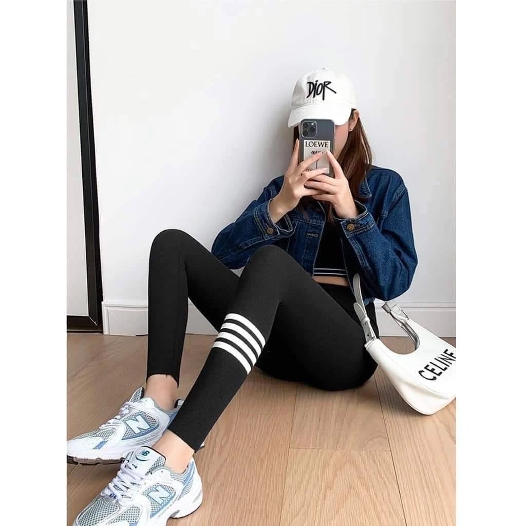 Quần Legging Nữ dài cạp chun in 4 vạch Dáng ôm siêu xinh