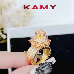 Nhẫn nữ kiểu hoa màu đá trà mạ vàng cao cấp đính đá pha lê sang trọng, sáng tay, tôn da
