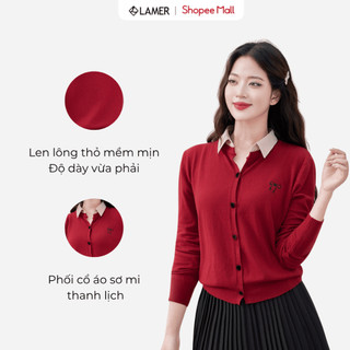 [LAMER] Áo Len Cardigan Phối Cổ Sơ Mi Áo Khoác Len Mỏng Thu Đông O61W25Q016