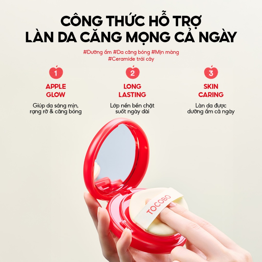 Phấn nước dưỡng ẩm thuần chay Tocobo Apple Dewy Fit Cushion SPF 50+ PA++++ 15g