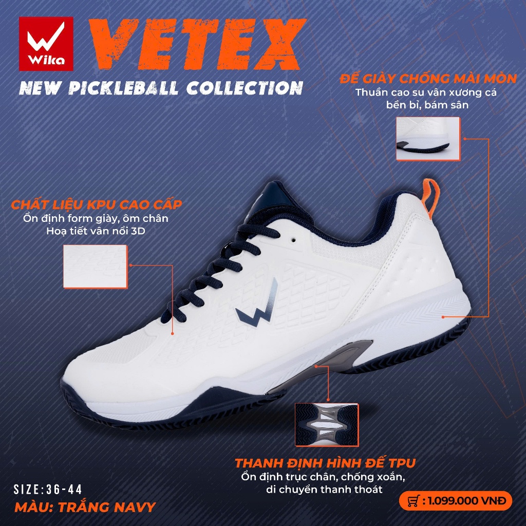 Giày Pickleball Wika Vetex Chính Hãng, Upper KPU Bền Bỉ, Đệm Eva Giảm ...