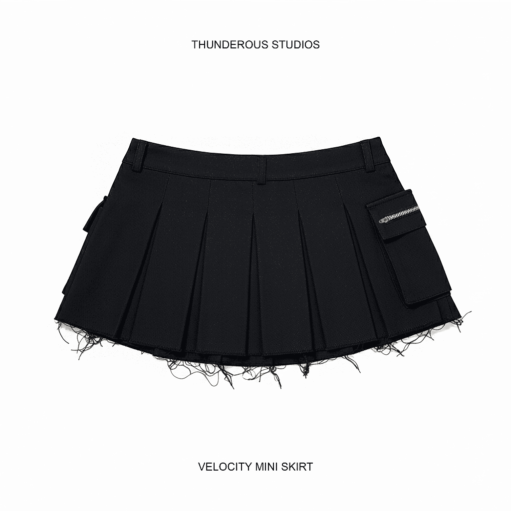 Chân Váy Denim Ngắn Sexy Cạp Trễ Xếp Ly Túi Hộp Khóa Kéo (Có Lót) - VELOCITY MINI SKIRT THUNDEROUS