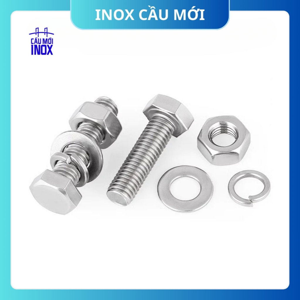 Bộ Bulong Lục Giác Ngoài Inox 304 – Bulong Liên Kết Chất Lượng Cao, Kèm Đai Ốc và Long Đền Đầy Đủ