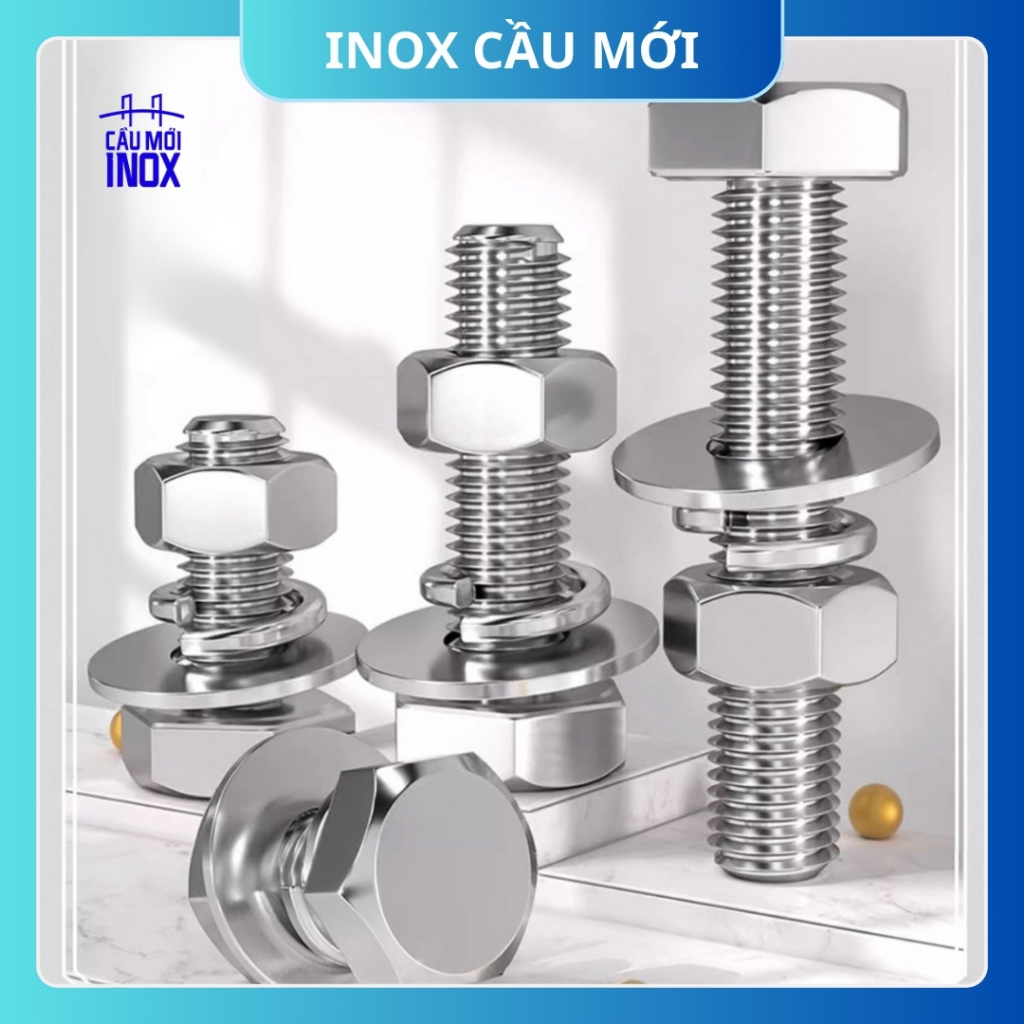 Bộ Bulong Lục Giác Ngoài Inox 304 – Bulong Liên Kết Chất Lượng Cao, Kèm Đai Ốc và Long Đền Đầy Đủ