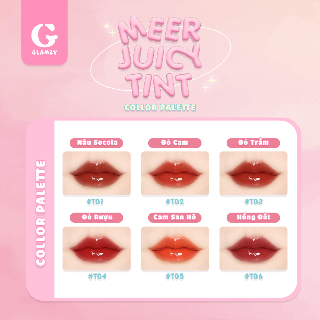 Son Tint Bóng dưỡng ẩm GLAMZY Meer Juicy Tint Giữ Ẩm Môi, Không Khô Nứt, Độ Bóng 3H