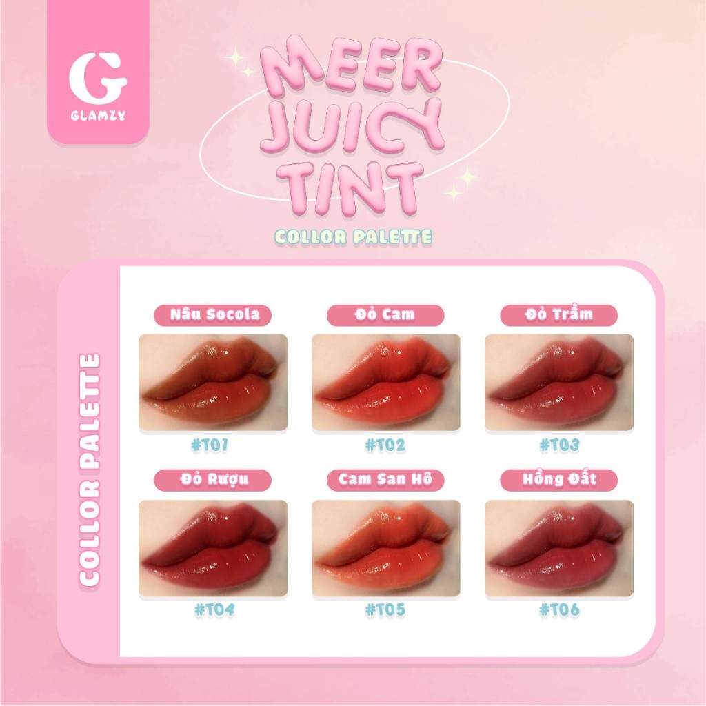 Son Tint Bóng dưỡng ẩm GLAMZY Meer Juicy Tint Giữ Ẩm Môi, Không Khô Nứt, Độ Bóng 3H