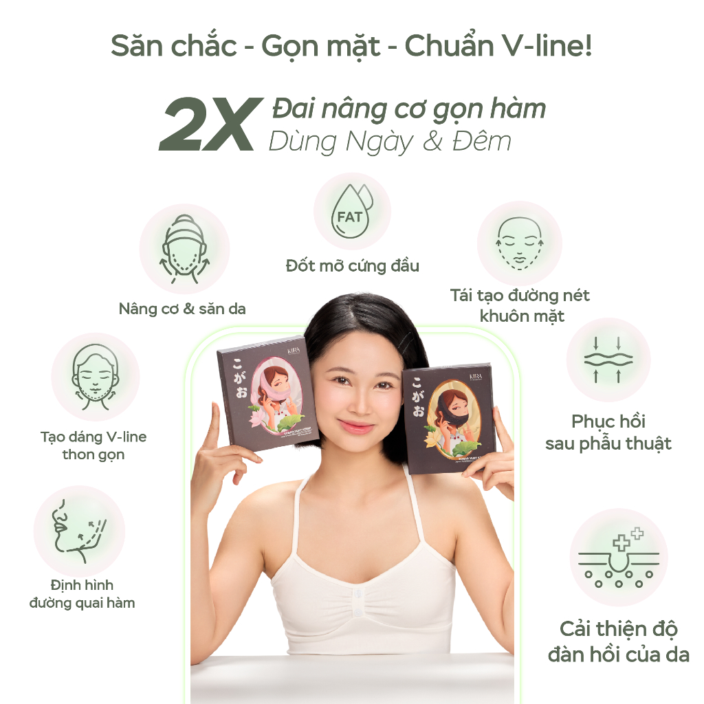 Đai nâng cơ mặt Kira Double-VLift Kogao thon gọn mặt, giảm nọng cằm công nghệ hồng ngoại xa Nhật Bản