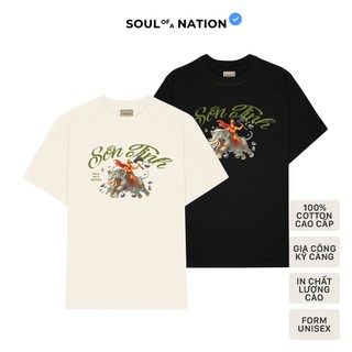 Áo thun unisex In hình cao cấp SƠN TINH LEGEND form basic 100% cotton SOUL OF A NATION - Đen/Kem
