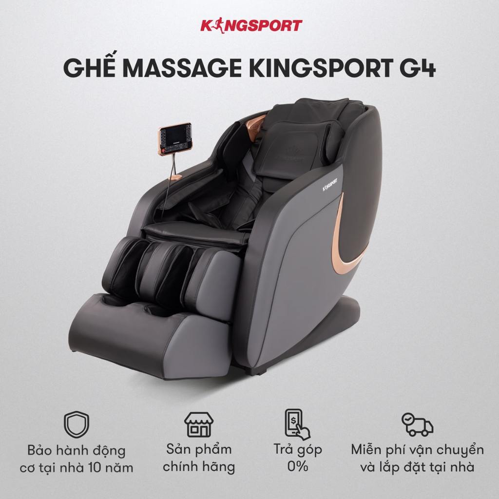 [KOL] Ghế massage KINGSPORT Standard G4 con lăn di chuyển cổ vai, túi khí massage tay dài