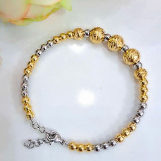 Vòng tay inox bi trắng vàng trang sức Bé Heo