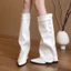 sẵn đen36,trắng39, nâu 36Boot nữ da PU mềm cổ cao phom ống rộng đế 3–5cm phong cách HànQuốc