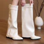 sẵn đen36,trắng39, nâu 36Boot nữ da PU mềm cổ cao phom ống rộng đế 3–5cm phong cách HànQuốc