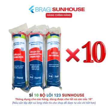 Combo Sỉ 10 Bộ Lõi Lọc Thô Số 123 SUNHOUSE, FORSETI chính hãng dành cho Máy Lọc Nước RO Sử Dụng 3 Cốc Lọc 10Inch