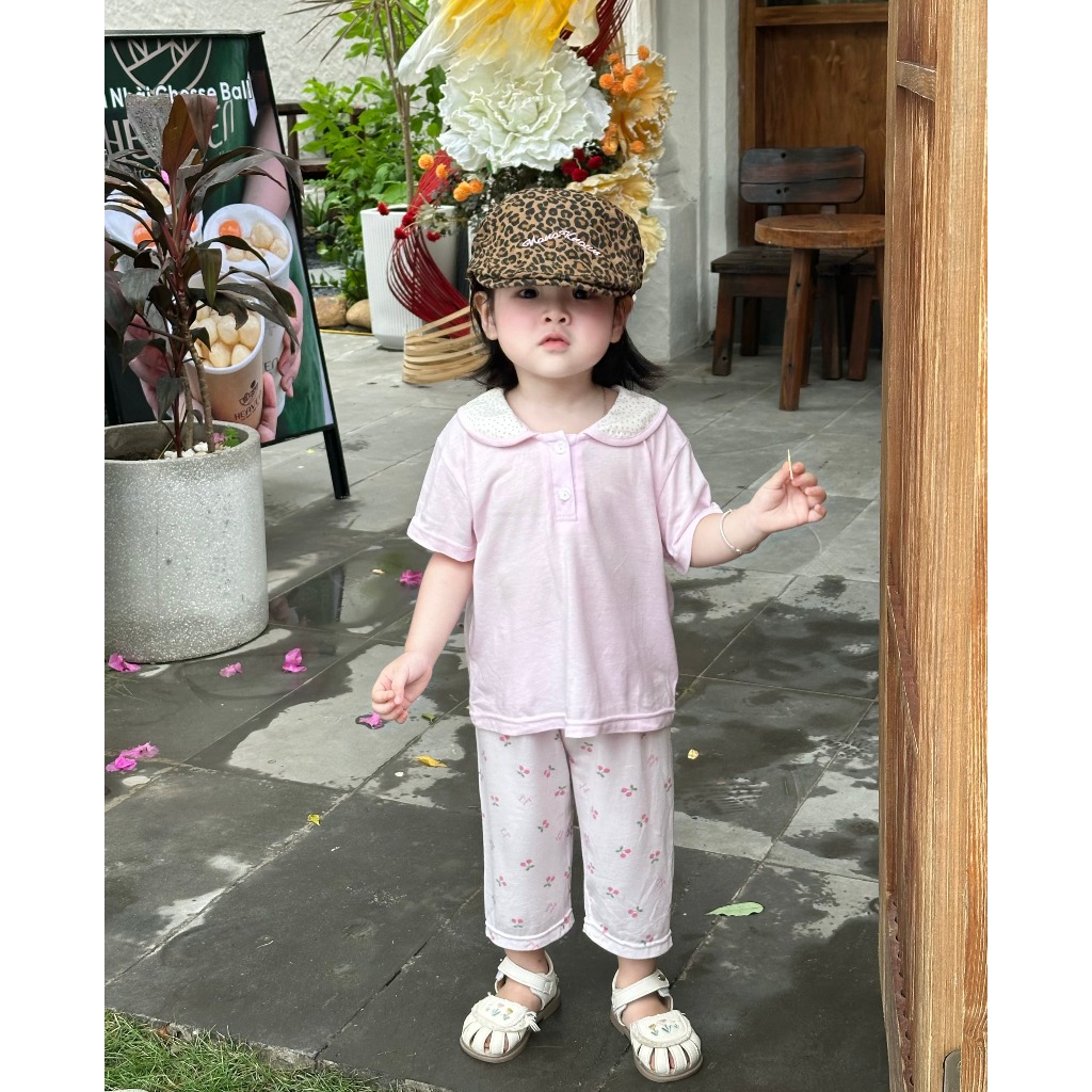 Set bộ cộc tay quần lửng bé gái Miniumbaby dáng cổ sen, chất cotton mềm mịn bé từ 1 - 6 tuổi SB1839