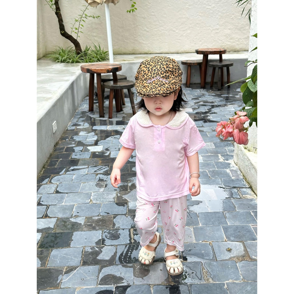 Set bộ cộc tay quần lửng bé gái Miniumbaby dáng cổ sen, chất cotton mềm mịn bé từ 1 - 6 tuổi SB1839
